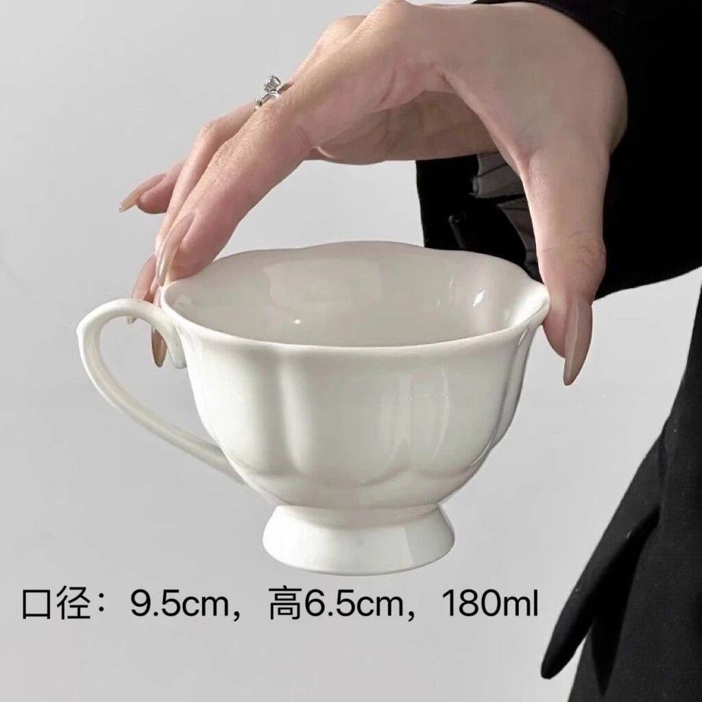 纯白简约陶瓷典雅套装下午茶复古家用精致杯子小众办公咖啡杯欧式