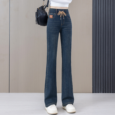 显瘦喇叭裤子秋松紧腰微喇