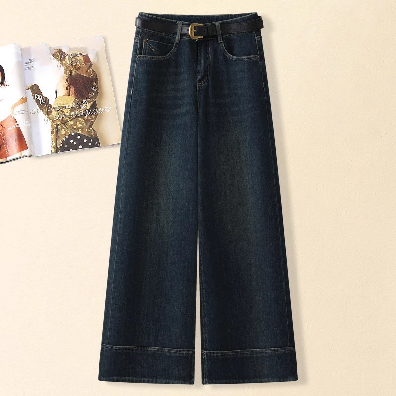 加绒牛仔裤女秋冬2025年新款冬季阔腿裤时尚潮流今年流行爆款裤子