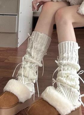 甜美少女堆堆袜小众ins小腿袜及膝靴子袜芭蕾风蝴蝶结绑带长筒袜