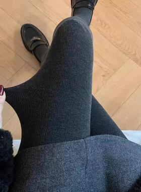 秋冬加绒烟灰色连裤袜女外穿加厚黑色打底裤保暖显瘦深灰色踩脚袜