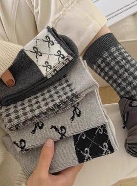 秋冬季加厚加绒保暖羊绒日系冬天长筒堆堆袜灰色羊毛袜子女中筒袜