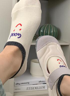 袜子女船袜春夏季薄款防滑不掉跟ins潮韩国笑脸黑白浅口短袜夏天