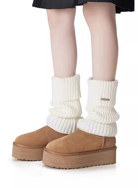 冬季保暖加厚小腿袜雪地靴堆堆袜袜套金属标灰色针织腿套女堆堆袜
