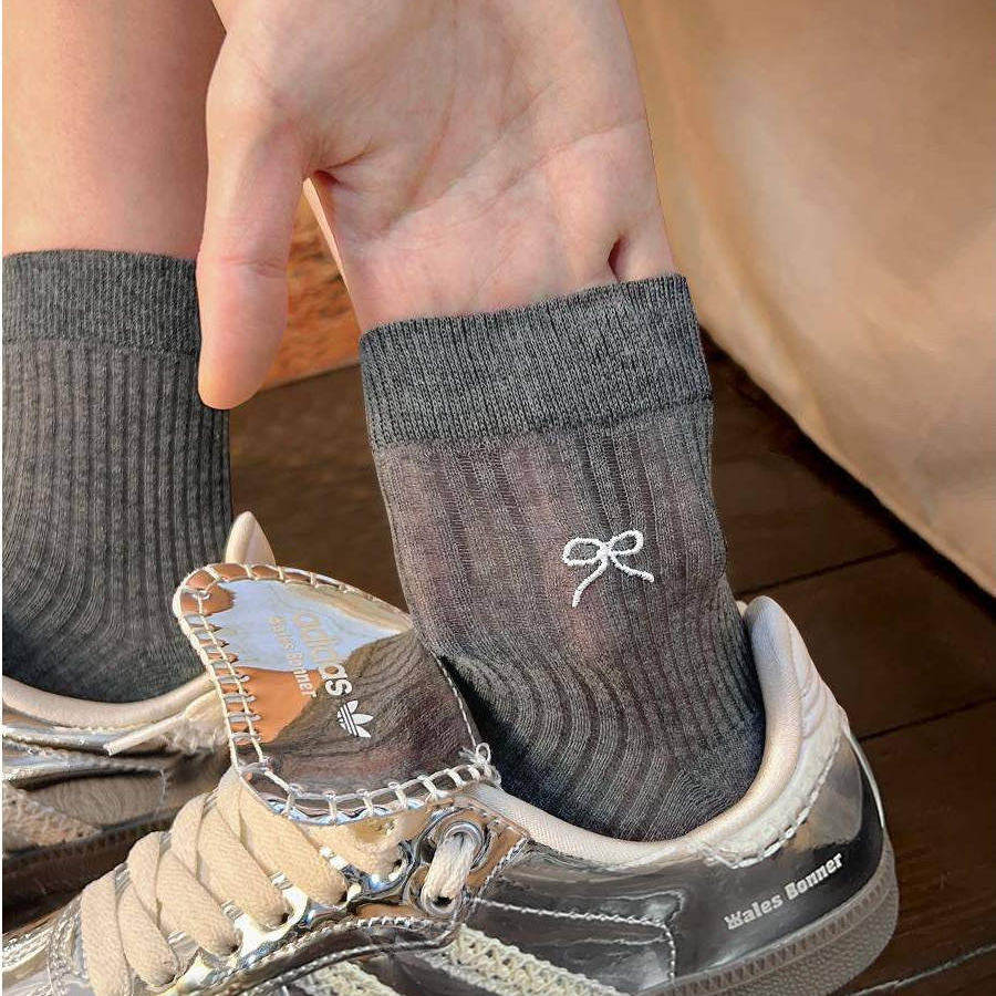 袜子女夏季薄款灰色蝴蝶结短袜纯棉袜芭蕾风中筒袜夏天网眼短筒袜,女士内衣/男士内衣/家居服,短袜,淘宝优惠券,粉丝福利购,淘宝优惠卷