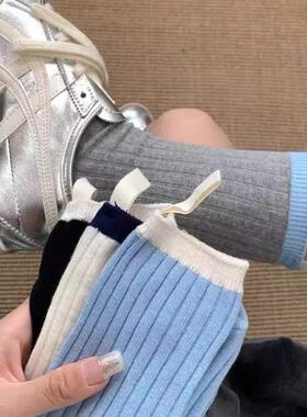 韩国简约堆堆袜网红秋冬袜子女中筒灰色ins潮流布标运动袜