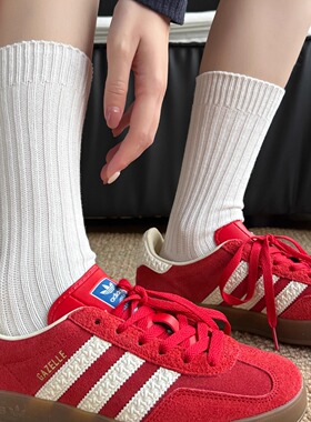 秋冬新款复古白色针织竖条纹堆堆袜女中筒袜纯色ins潮学院风潮袜