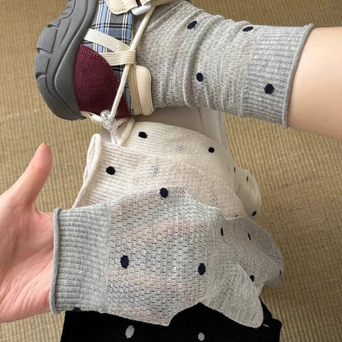 夏季薄款袜子女波点卷边中筒袜