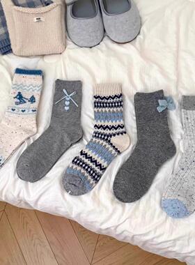 秋冬新款袜灰色系列超百搭女袜简约风棉袜保暖舒适中筒时尚推推袜