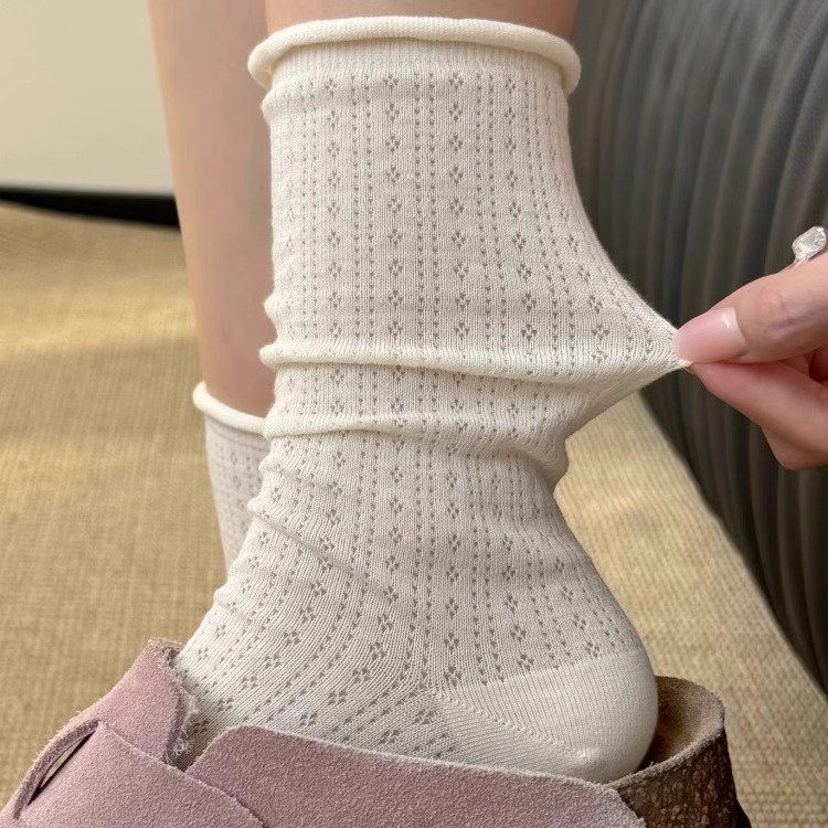 洛丽塔堆堆袜花边爱心长袜白色袜子女生中筒袜搭配玛丽珍鞋夏季