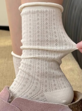 洛丽塔堆堆袜花边爱心长袜白色袜子女生中筒袜搭配玛丽珍鞋夏季