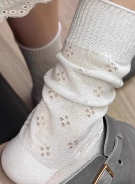 灰色袜子女夏季薄款镂空堆堆袜纯棉无骨日系中筒袜2026新款长筒袜