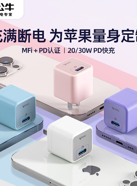 公牛适用苹果17/16充电器iphone15/14pormax快充充电头W手机ipad平板30WPD自动断电快充插头typec数据线套装