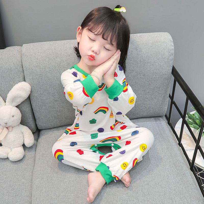 GIRLS ONE-PIECE PAJAMAS SPRING AUTUMN AND SUMMER THIN MODAL AIR-CONDITIONED CLOTHES GIRLS LONG-SLEEVED BABY CRAWLING CLOTHES CHILDRENS LOUNGEWEAR