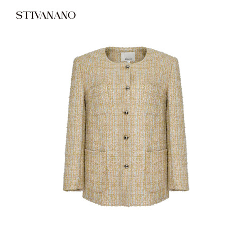 Stivanano浅草黄口袋圆领小香风外套