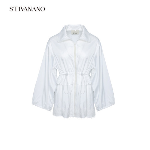 Stivanano抽绳收腰蕾丝拼边拉链外套