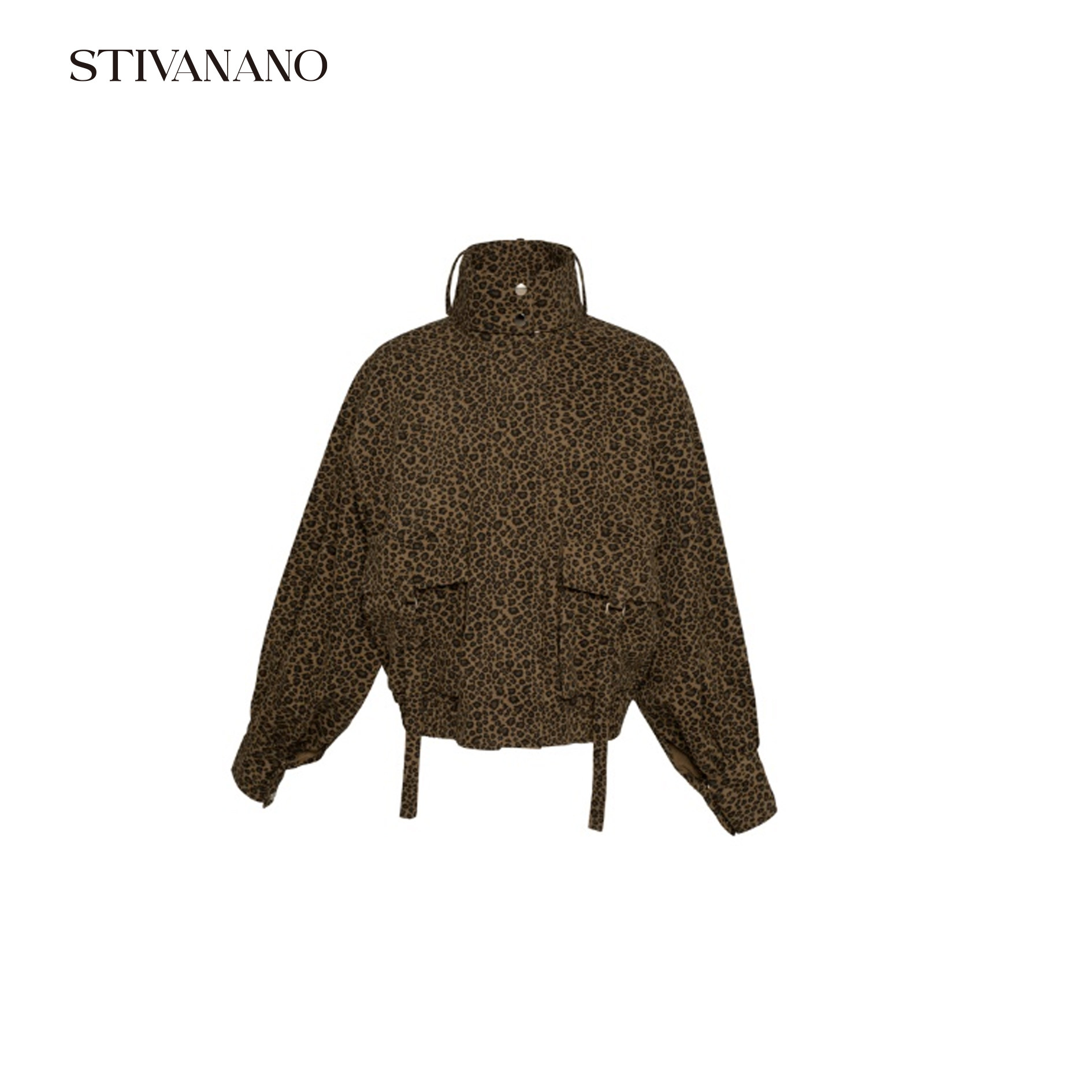 Stivanano立领豹纹廓形短风衣