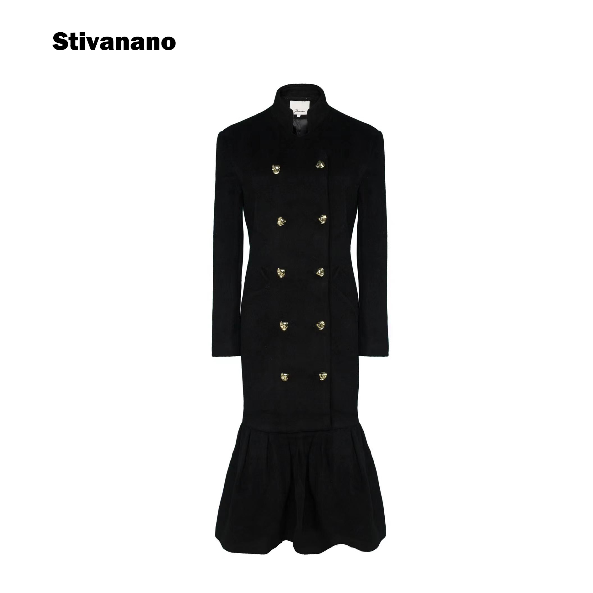 Stivanano鱼尾收腰双排扣开襟羊毛大衣