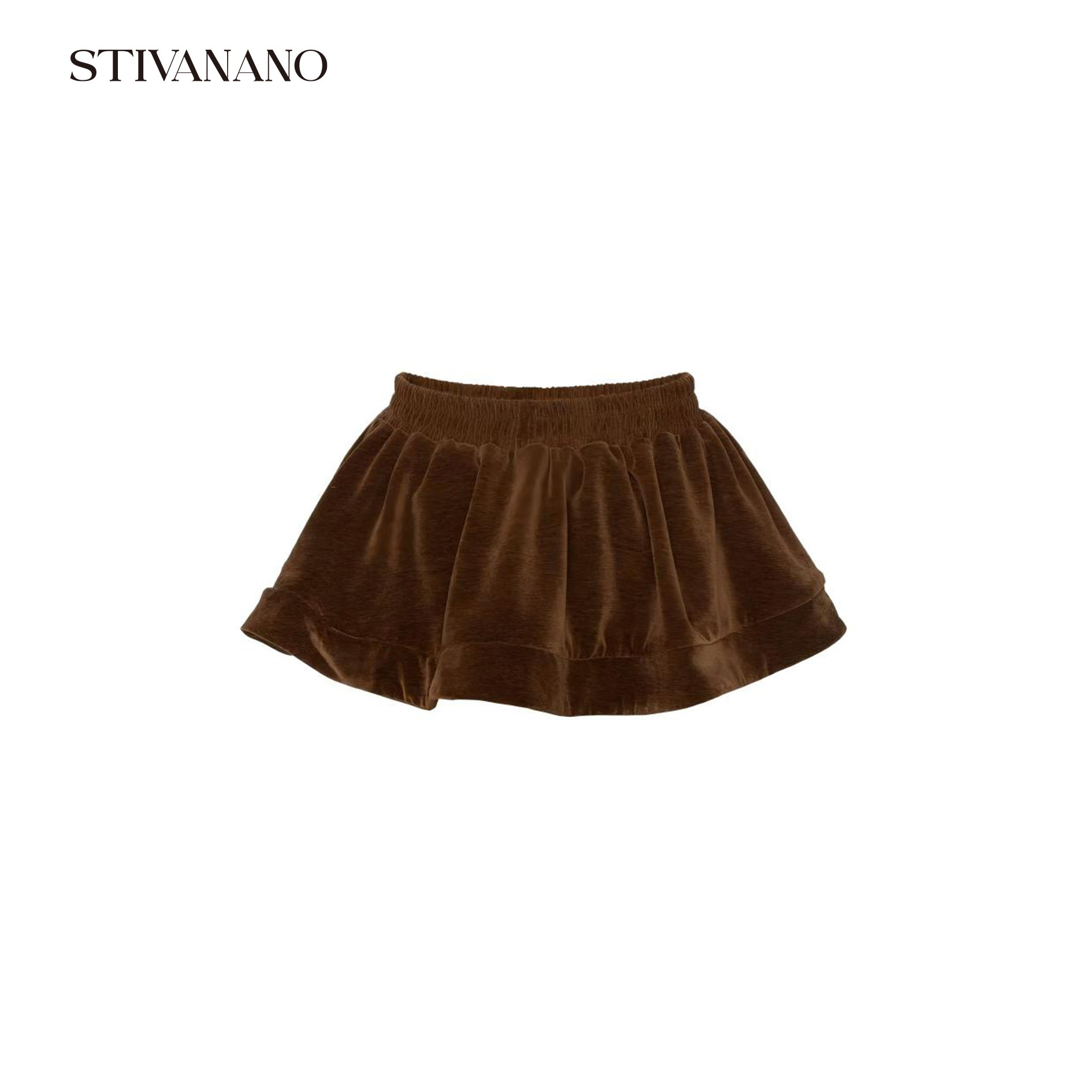 Stivanano 深咖色多穿松紧腰百褶短裙
