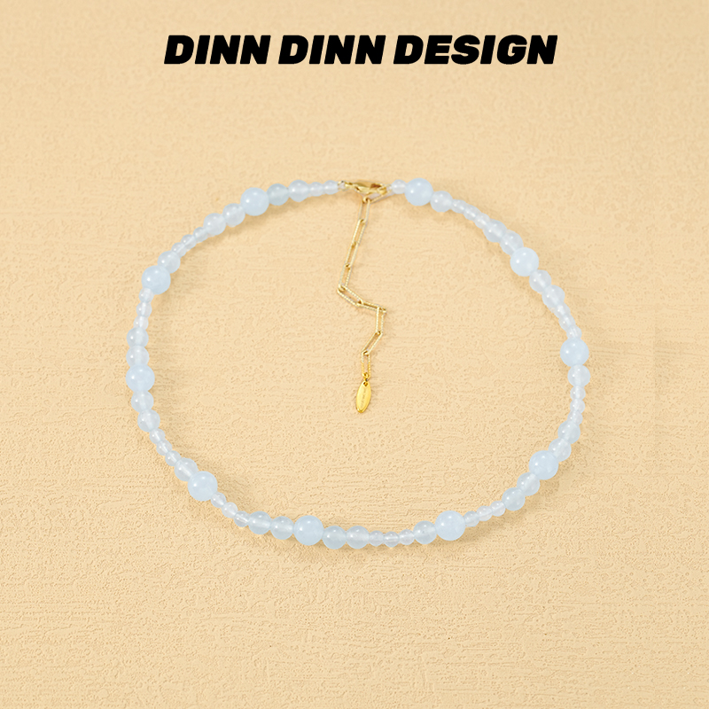 DINN DINN DESIGNvintage系列冰蓝色不规则珠珠项链百搭简约新款