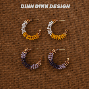 DINN 耳饰复古 DESIGN双色拼接珠珠耳环简约高级感小众时尚