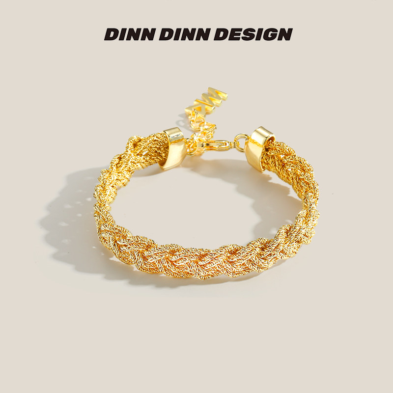 DINN DINN DESIGNvintage系列手工编织麻花手链金色高级百搭轻奢