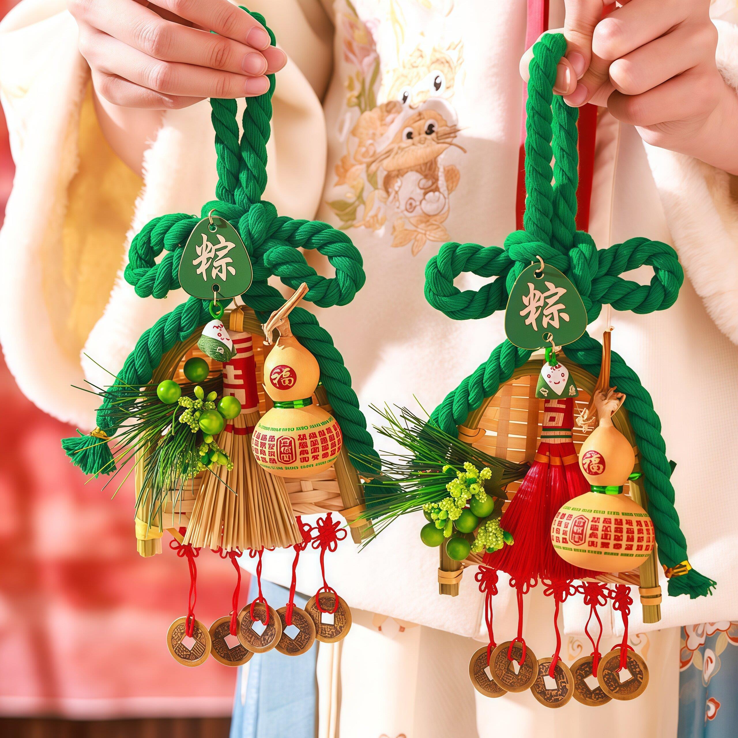 端午节艾草入户门挂饰万字结扫把装饰品葫芦粽子挂件氛围场景布置
