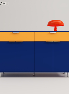 现代简约包豪斯餐边柜蓝色橙色拼色四门储物柜客厅家具碗柜咖啡台