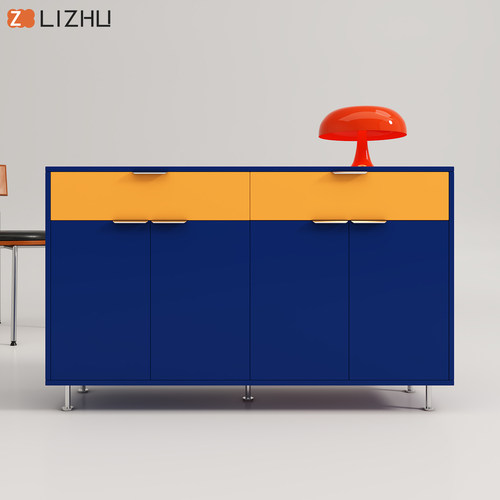 现代简约包豪斯餐边柜蓝色橙色拼色四门储物柜客厅家具碗柜咖啡台