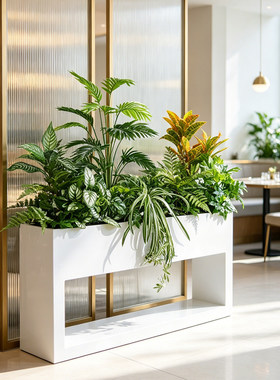 室内绿植高级仿真餐厅花箱造景植物奶油风轻奢落地绿植楼梯下造景