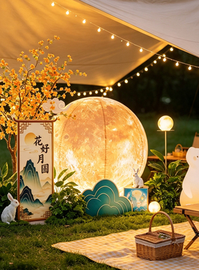 绿植高级仿真桂花树发光月球气模造景中秋节室外网红打卡场景布置