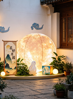 中秋氛围布置户外装饰发光月亮气模网红小院造景高级感直播间背景