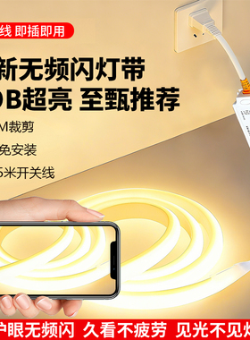 无频闪cob灯带家用客厅吊顶背景墙自粘防水高压220v线性led软灯条
