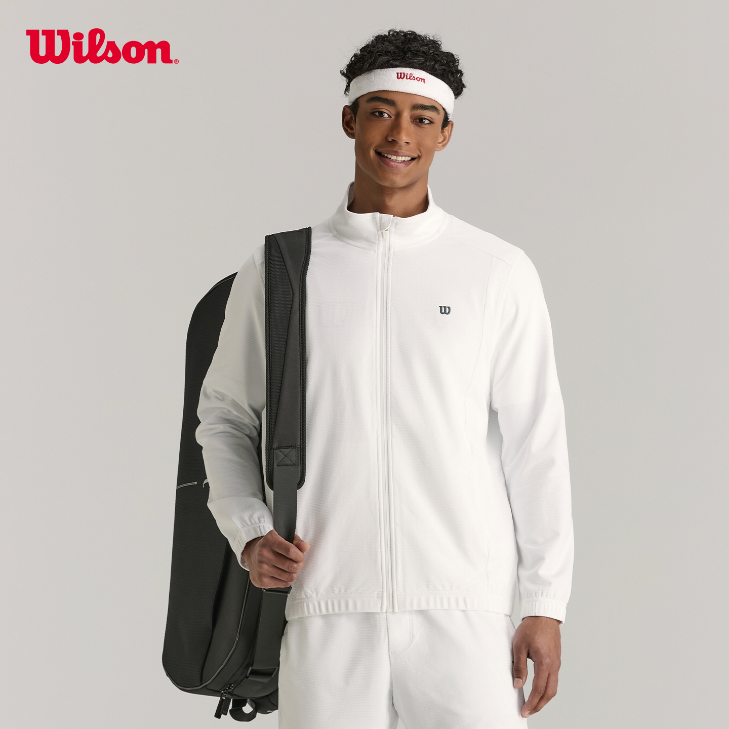 Wilson威尔胜官方25秋季新款男士提花肌理吸湿速干立领开衫外套