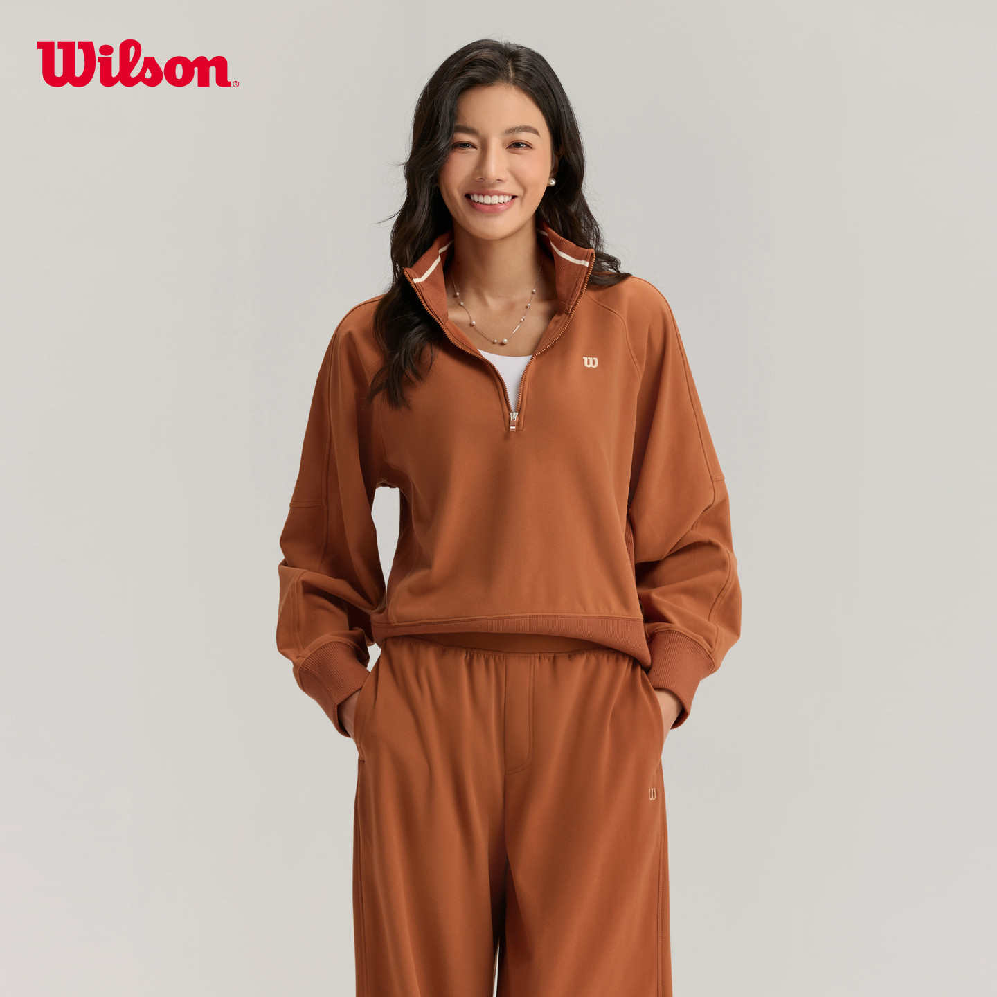 Wilson威尔胜官方25秋季新款女士Fuzz复古美式立领网球半拉链卫衣