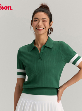 Wilson威尔胜官方女士ESSEX复古毛织撞色网球编织短袖POLO衫