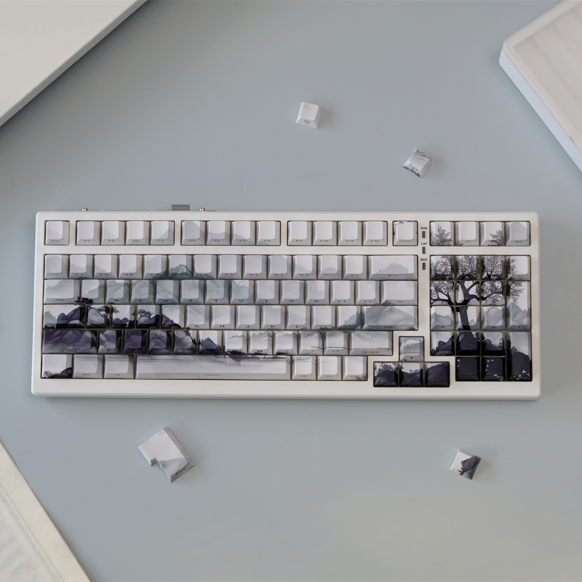 水墨画 PBT 原厂侧刻 热升华 机械键盘帽 wooting 醉鹿 雨75