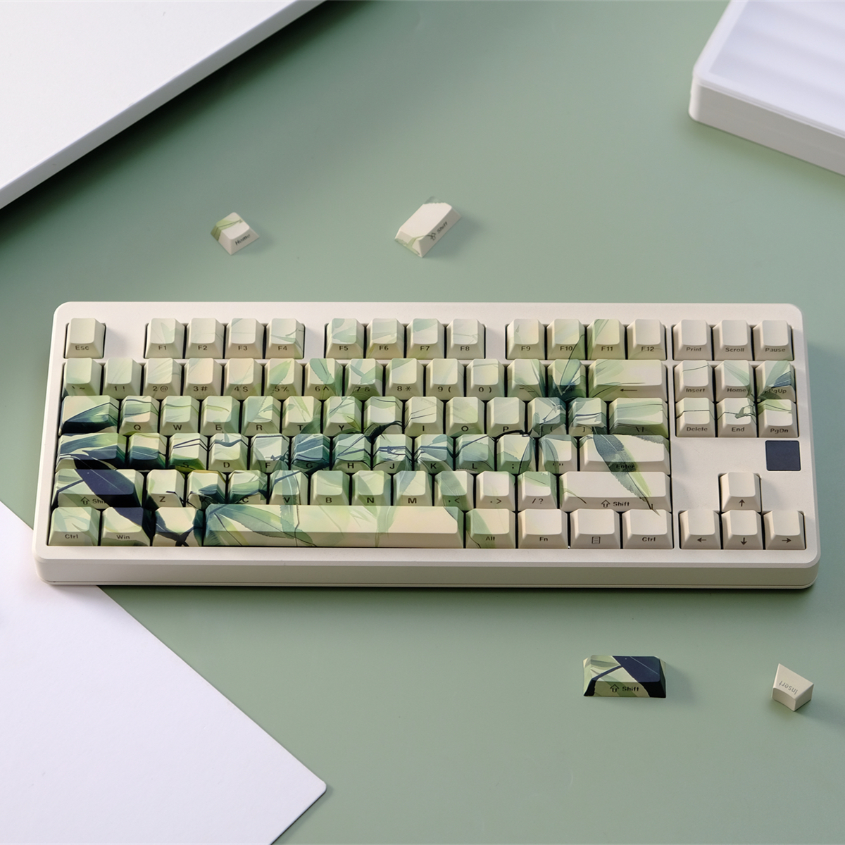 竹叶侧刻透光键帽 PBT 原厂高度 热升华 机械键盘帽 wooting