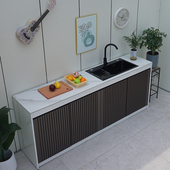 室外全铝合金岩板洗手台盆储物柜户外别墅花园防水防晒水槽一体柜