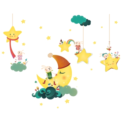 新品粘贴画幼儿园可爱卡通儿童房卧室床头月亮星星装饰品墙贴纸宿