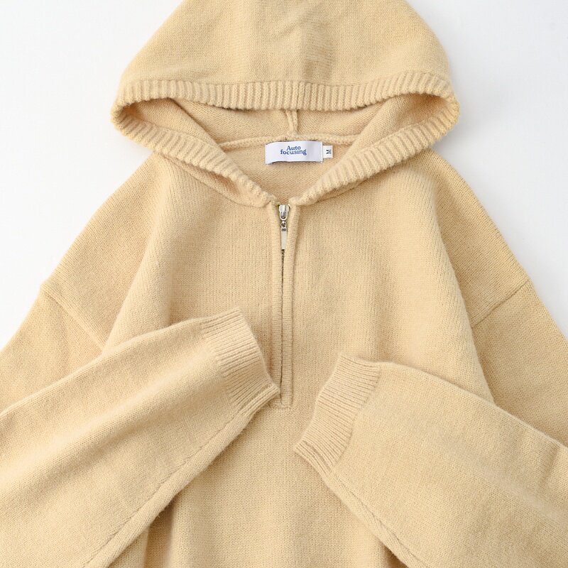 SOFT AND COMFORTABLE NEW HEAVYWEIGHT APRICOT OATMEAL LAPEL SWEATER MENS LOOSE CASUAL HOODED KNIT SWEATER WOMENS AUTUMN