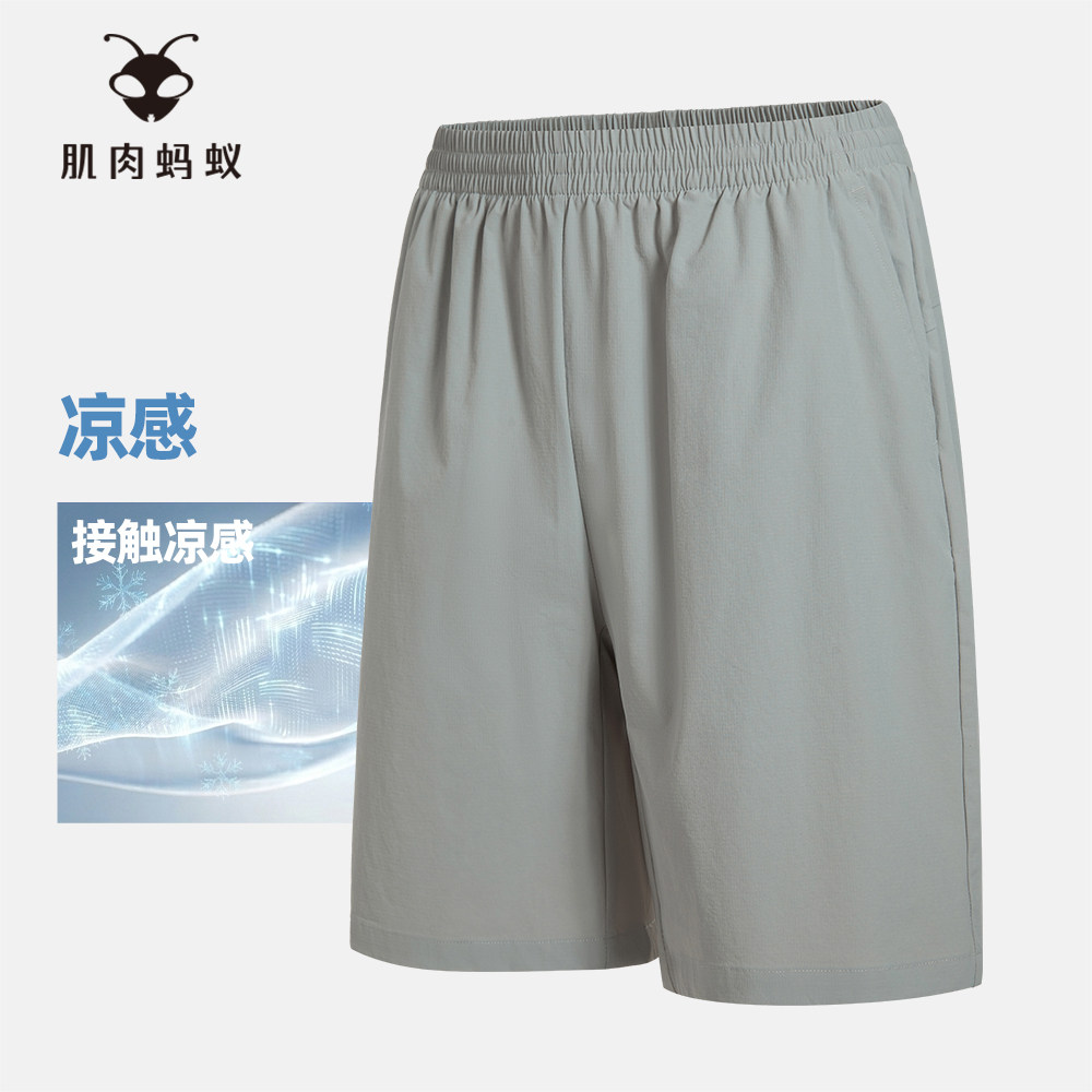 GYMANT肌肉蚂蚁夏季新款健身运动裤休闲凉感浅灰色男直出短裤