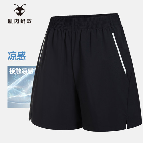 GYMANT肌肉蚂蚁夏季新款健身运动休闲裤透气凉感宝蓝色女A字短裤