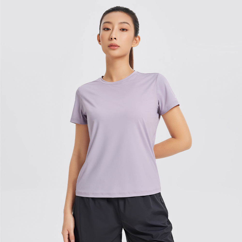 GYMANT肌肉蚂蚁夏季新品健身运动衣凉轻盈浅芋紫色女圆领短袖T恤