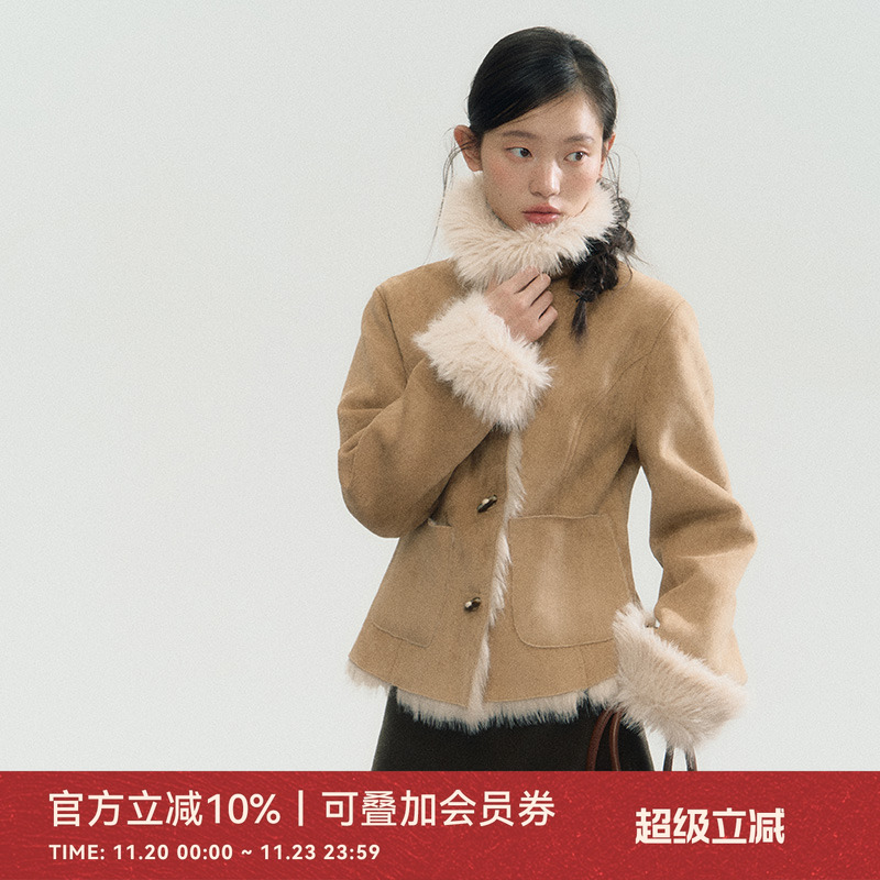 ANNATTO皮毛一体冬季卡其色外套