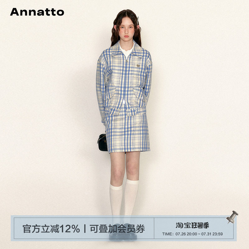 ANNATTO 2025春季新款高级格子时尚套装夹克外套+短款裙子两件套
