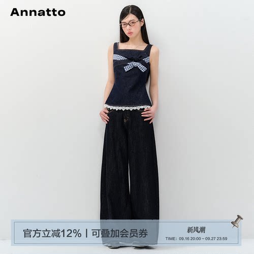 ANNATTO蝴蝶结牛仔背心上衣套装