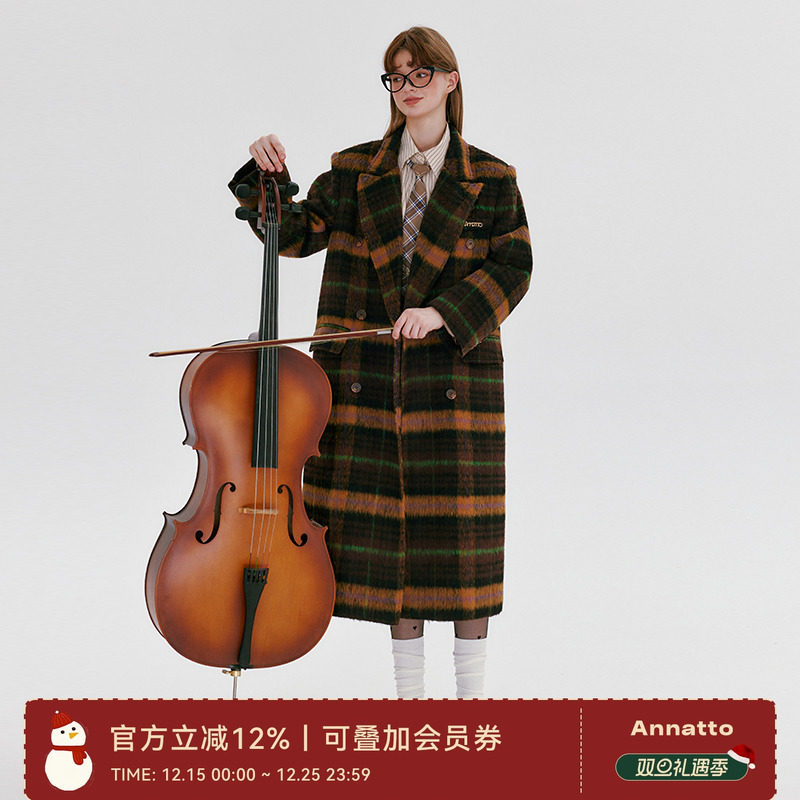 咖色格子呢子大衣女小个子