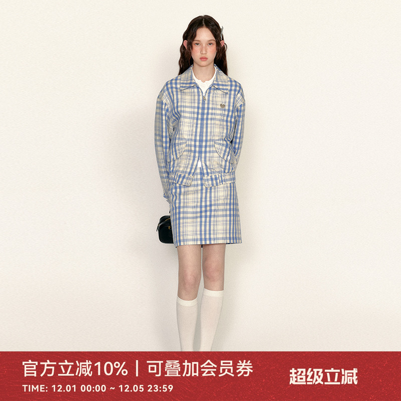 ANNATTO 2025春季新款高级格子时尚套装夹克外套+短款裙子两件套