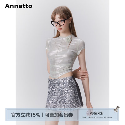 立体花朵辣妹金属感短款T恤